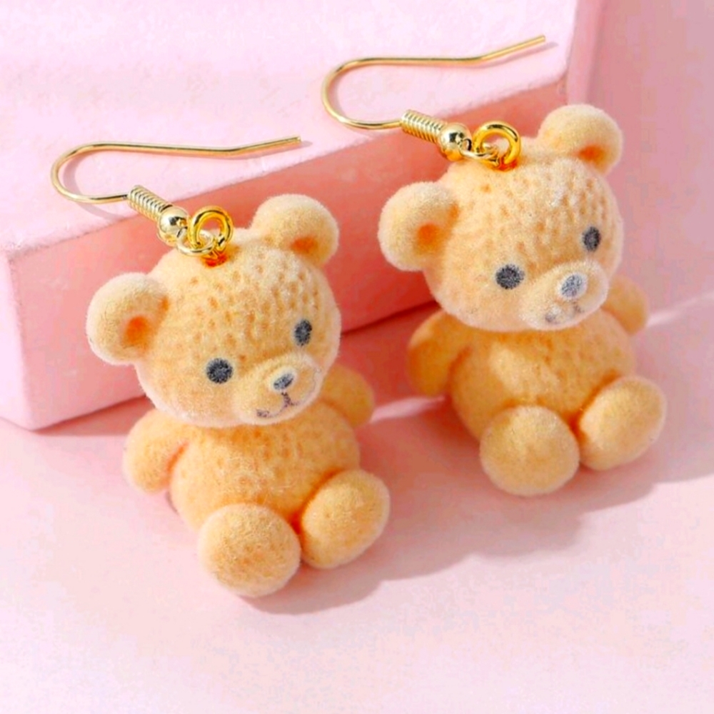 Romwe Kawaii Plush Cute 3dBear Girl Earrings